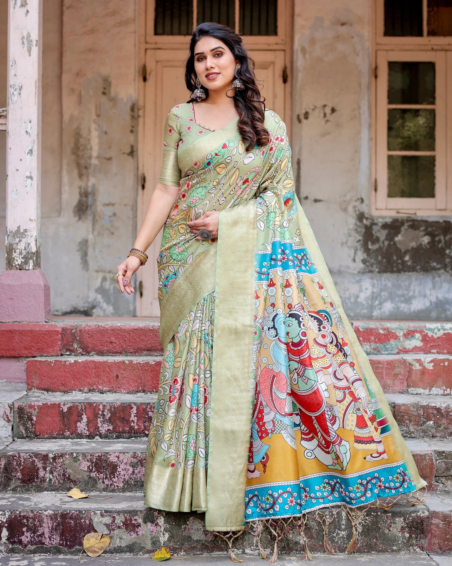 Excellent Designer Pure Silk Pista Color Saree.