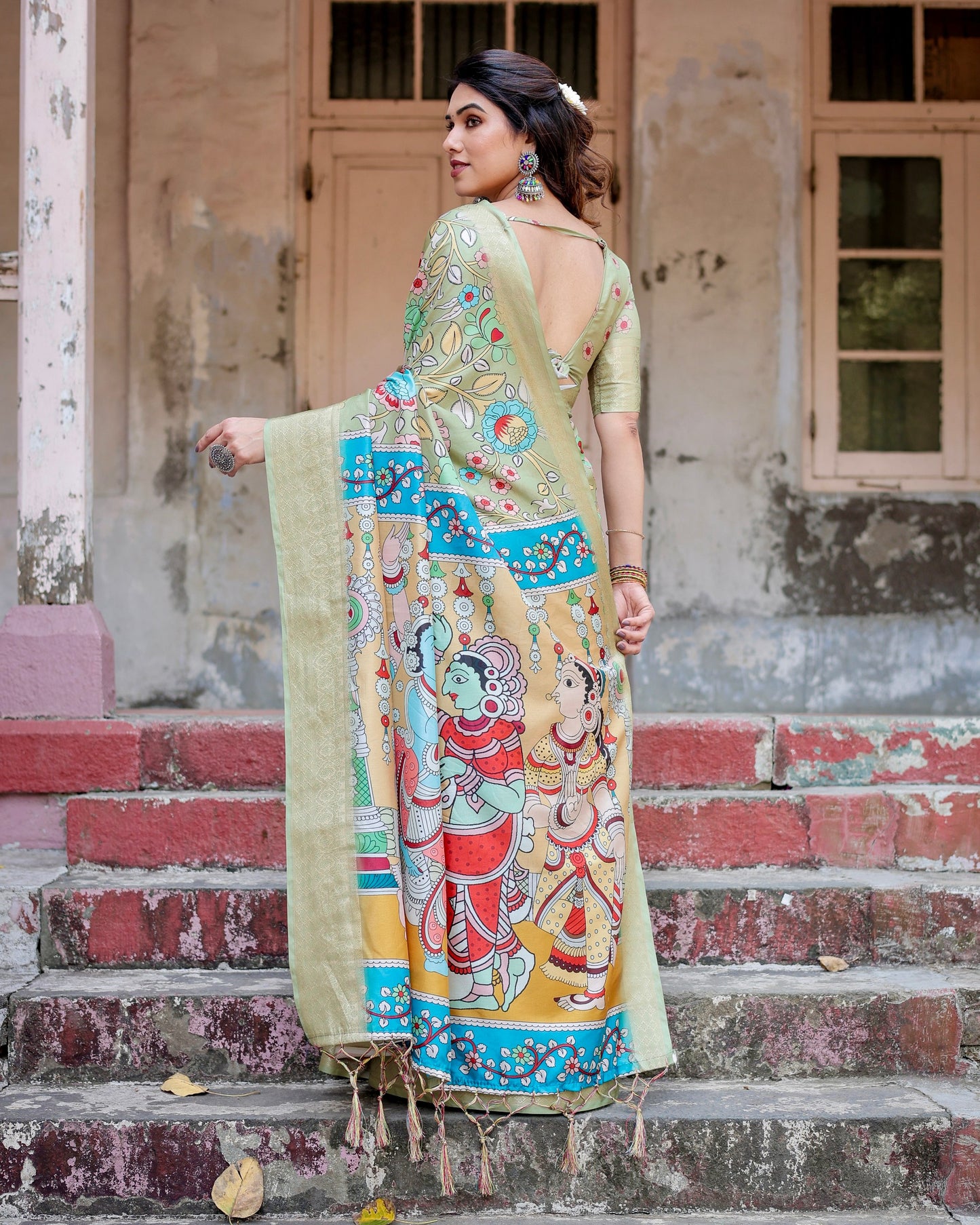 Excellent Designer Pure Silk Pista Color Saree.