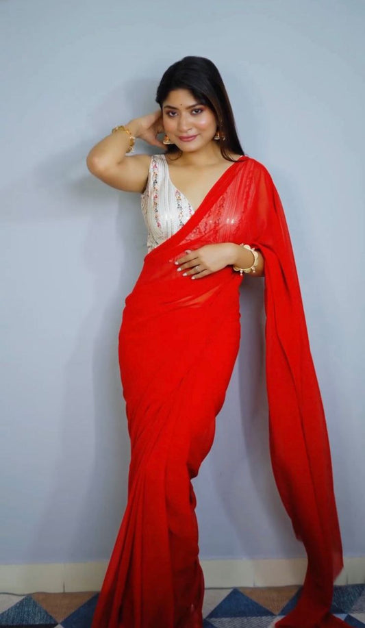 New Super Trending Embroidery Cording Work Heavy Georgette Saree.