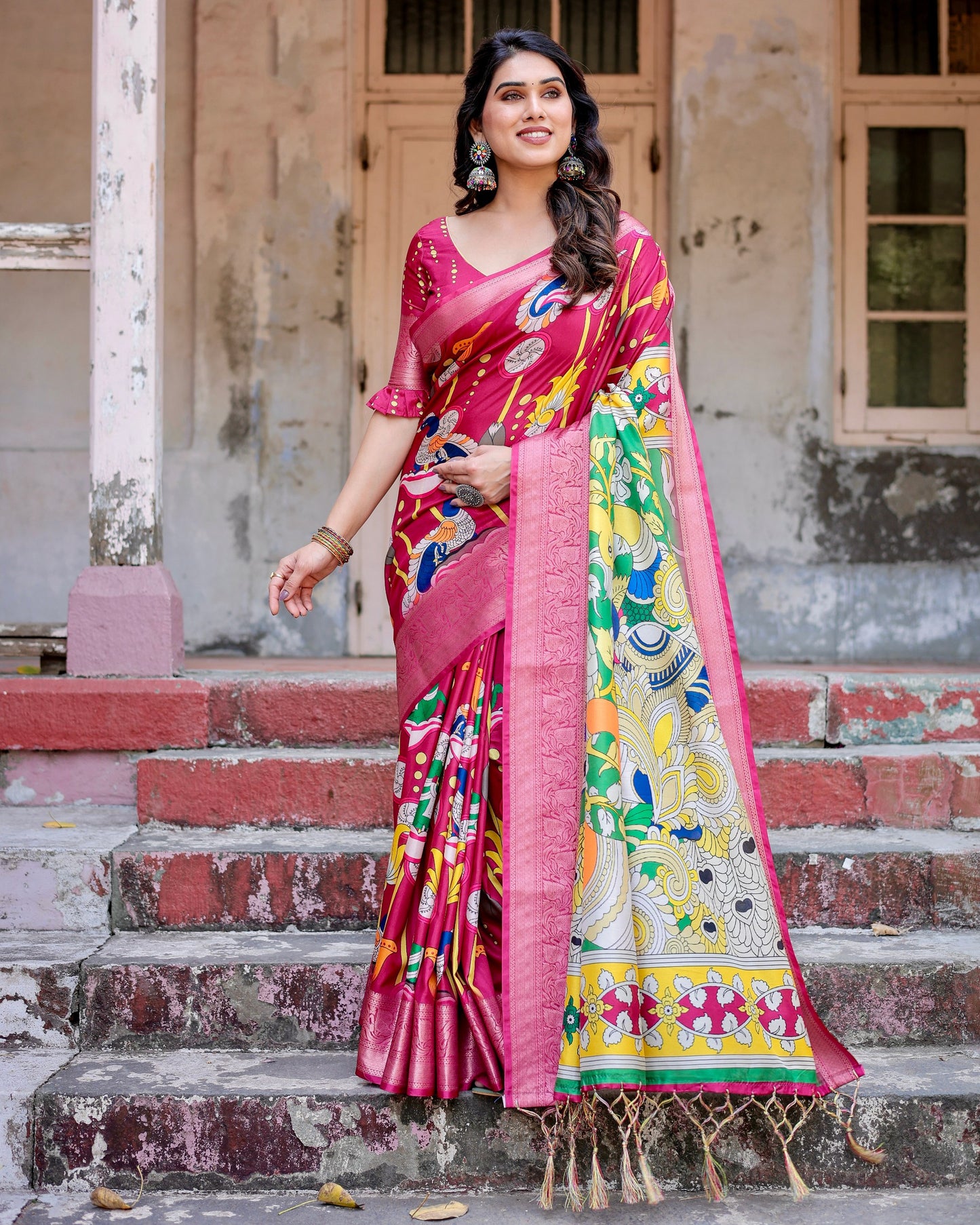 Indian Look Impressive Pure Silk Digital Printed Premium Pink Saree.