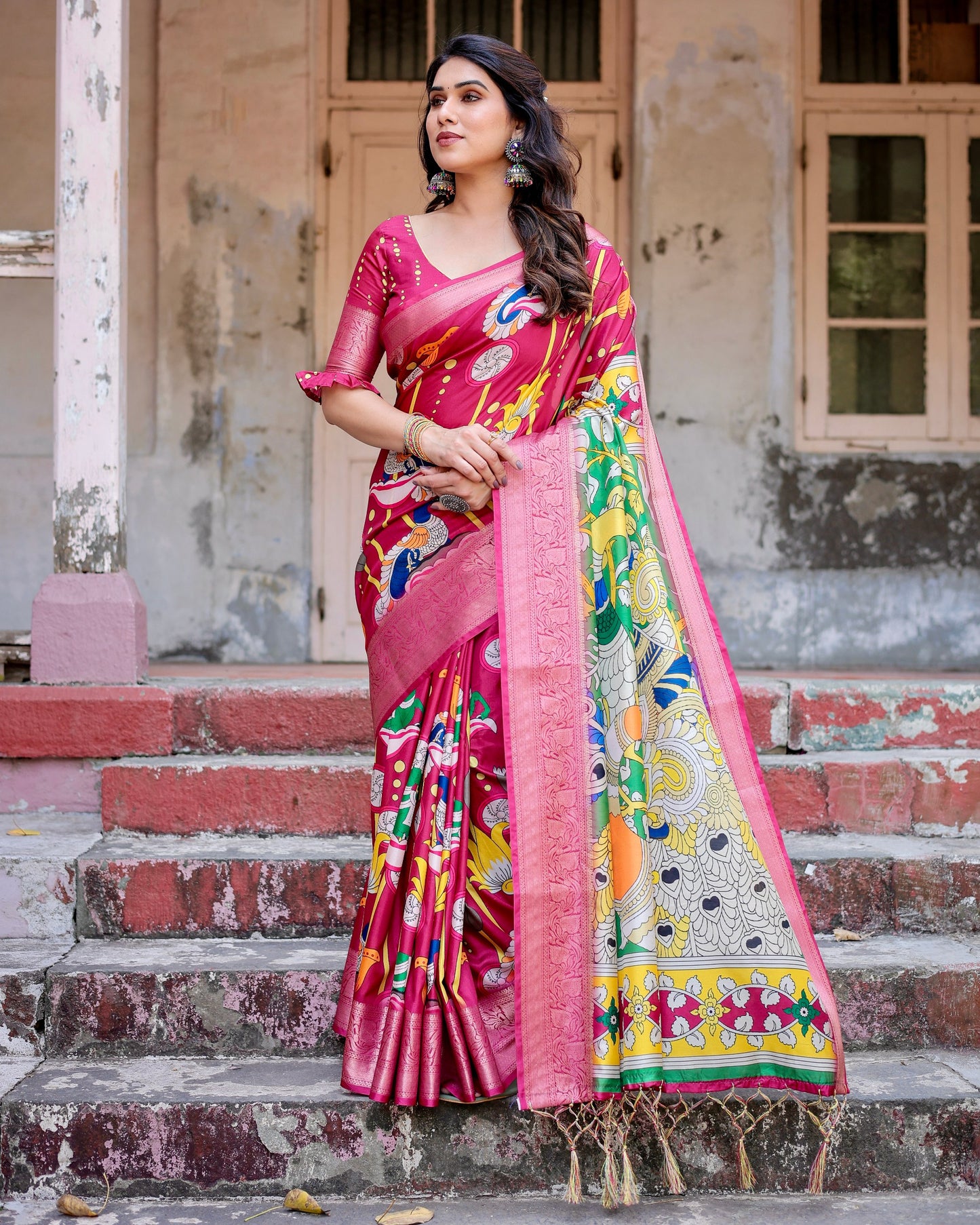 Indian Look Impressive Pure Silk Digital Printed Premium Pink Saree.