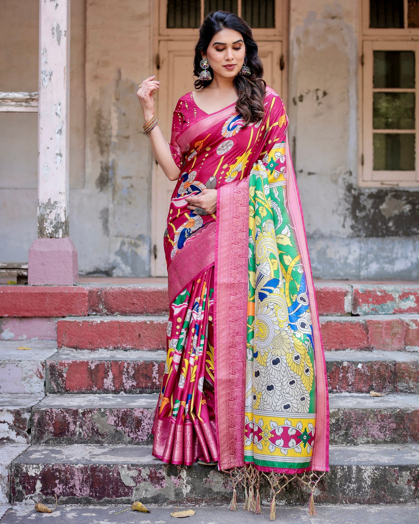 Indian Look Impressive Pure Silk Digital Printed Premium Pink Saree.
