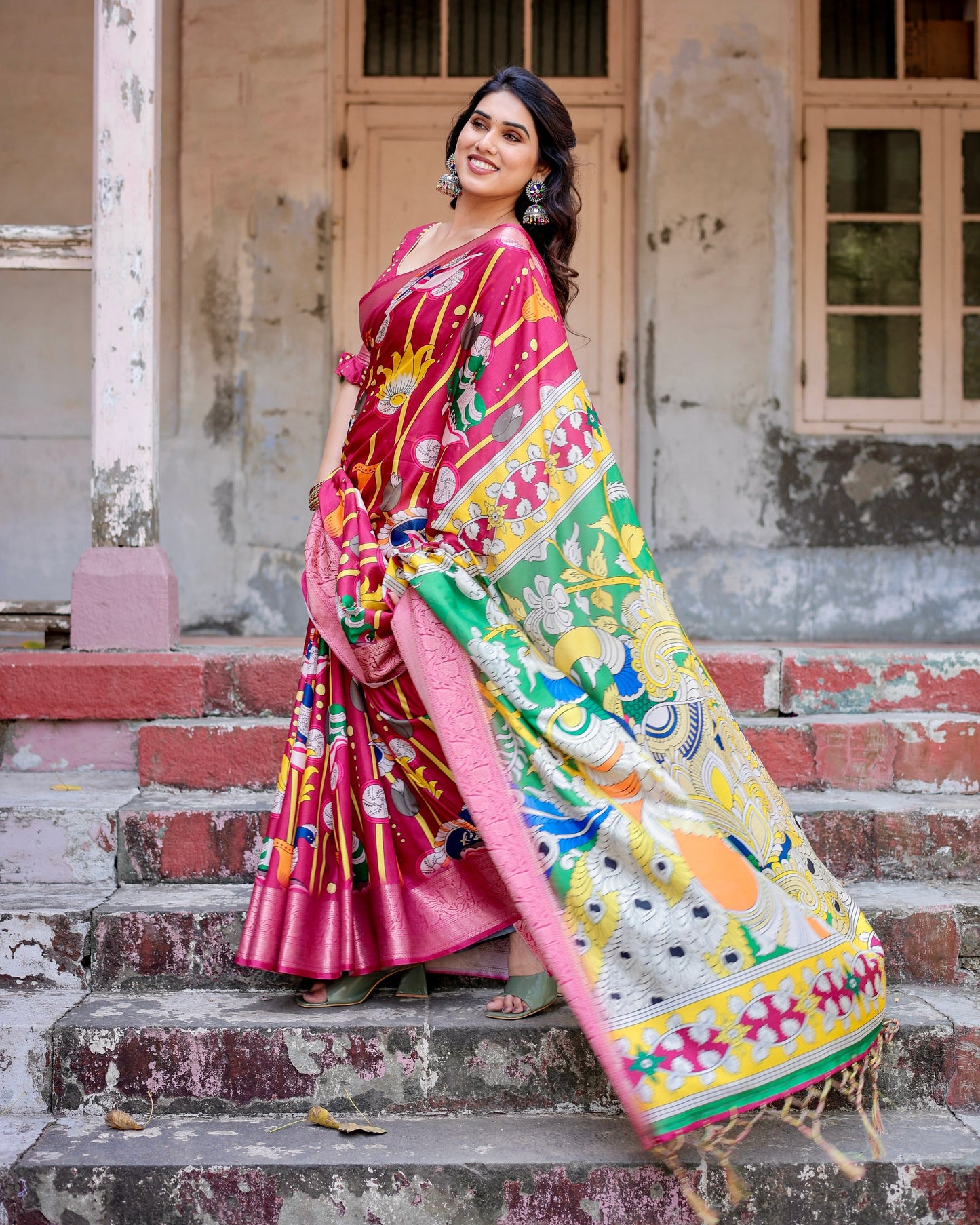 Indian Look Impressive Pure Silk Digital Printed Premium Pink Saree.