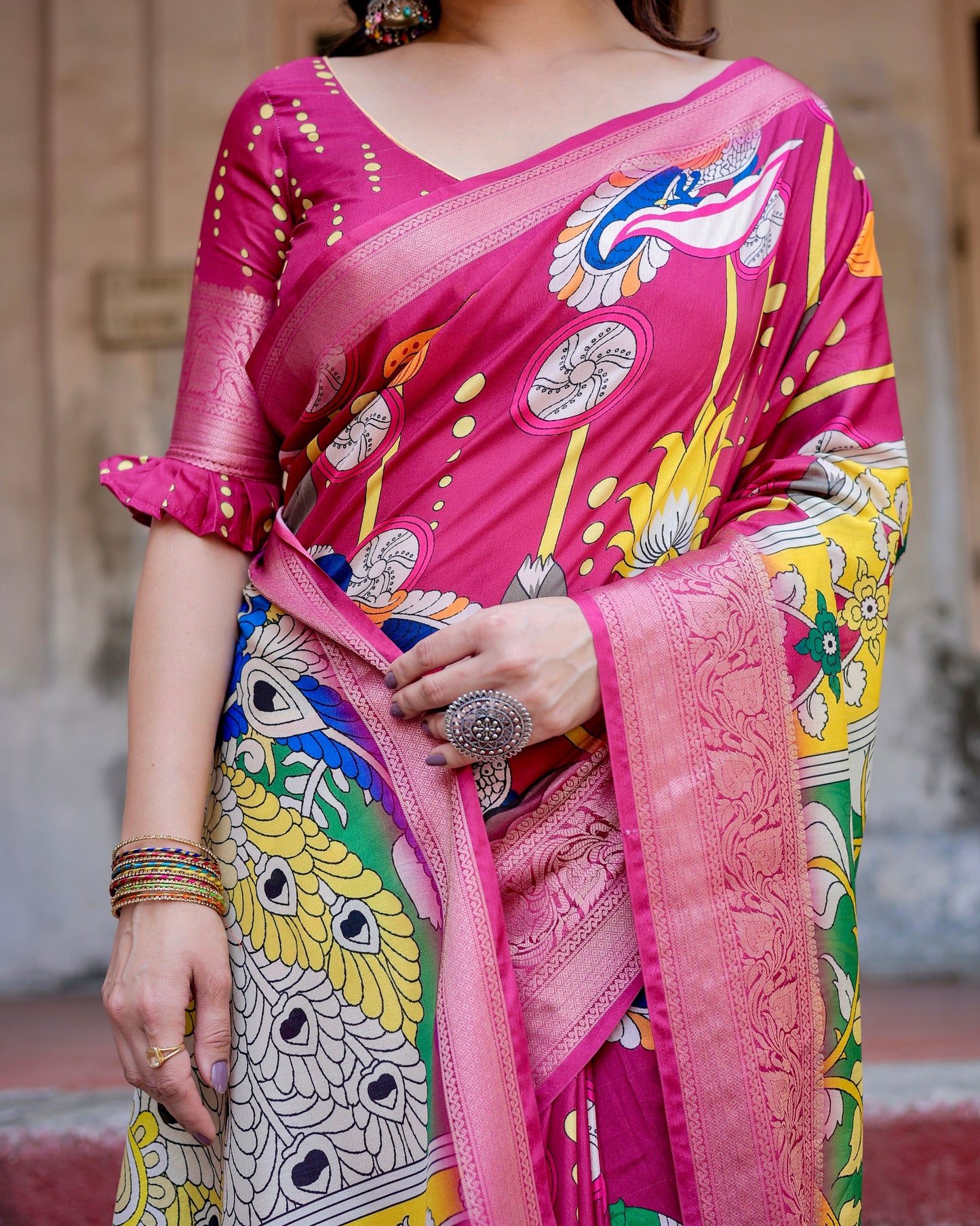 Indian Look Impressive Pure Silk Digital Printed Premium Pink Saree.