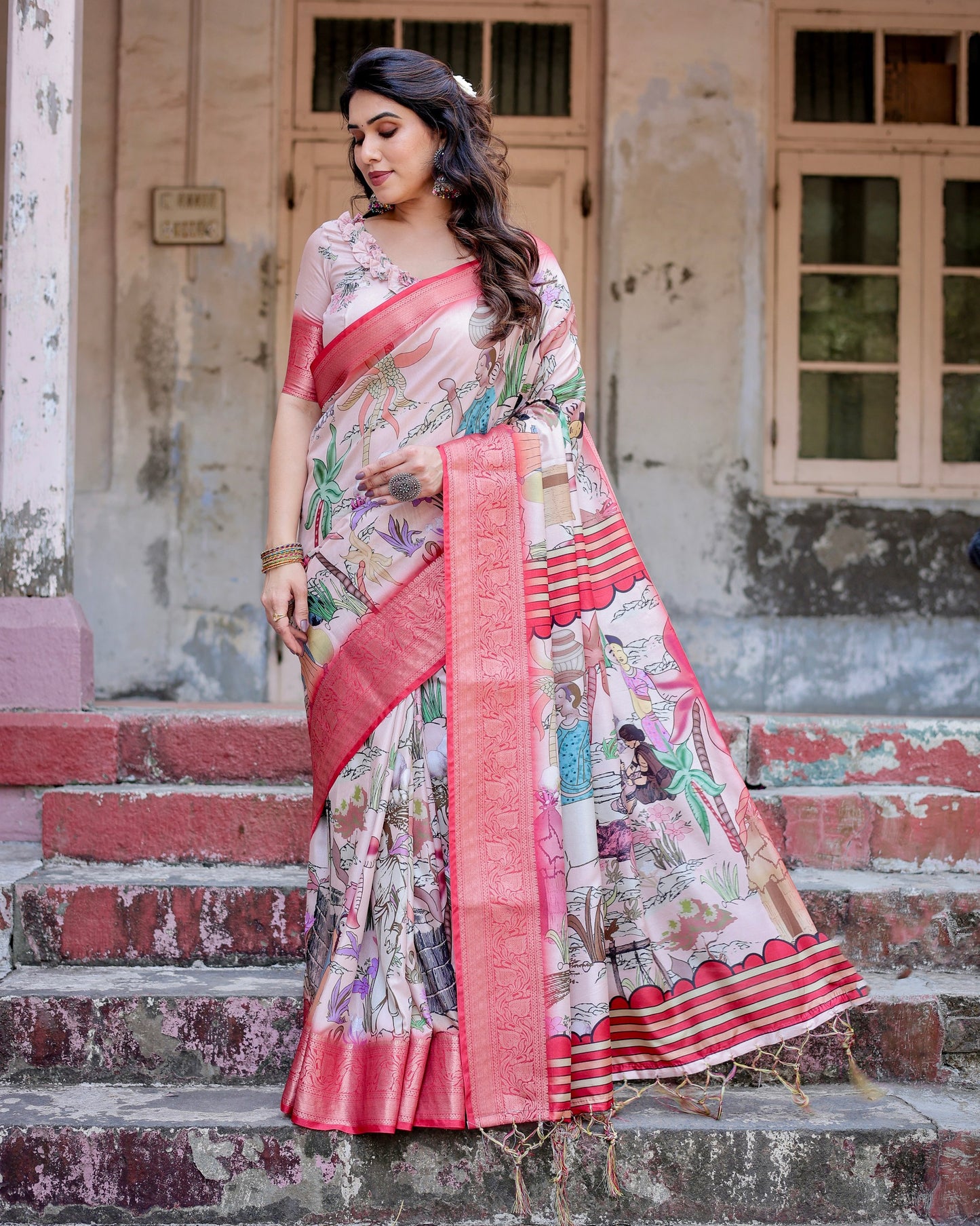 Indian Traditional Impressive Look Pure Silk Digital Printed Saree.