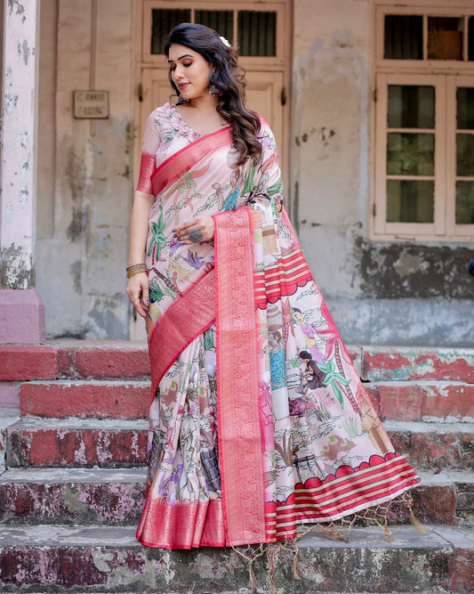 Indian Traditional Impressive Look Pure Silk Digital Printed Saree.