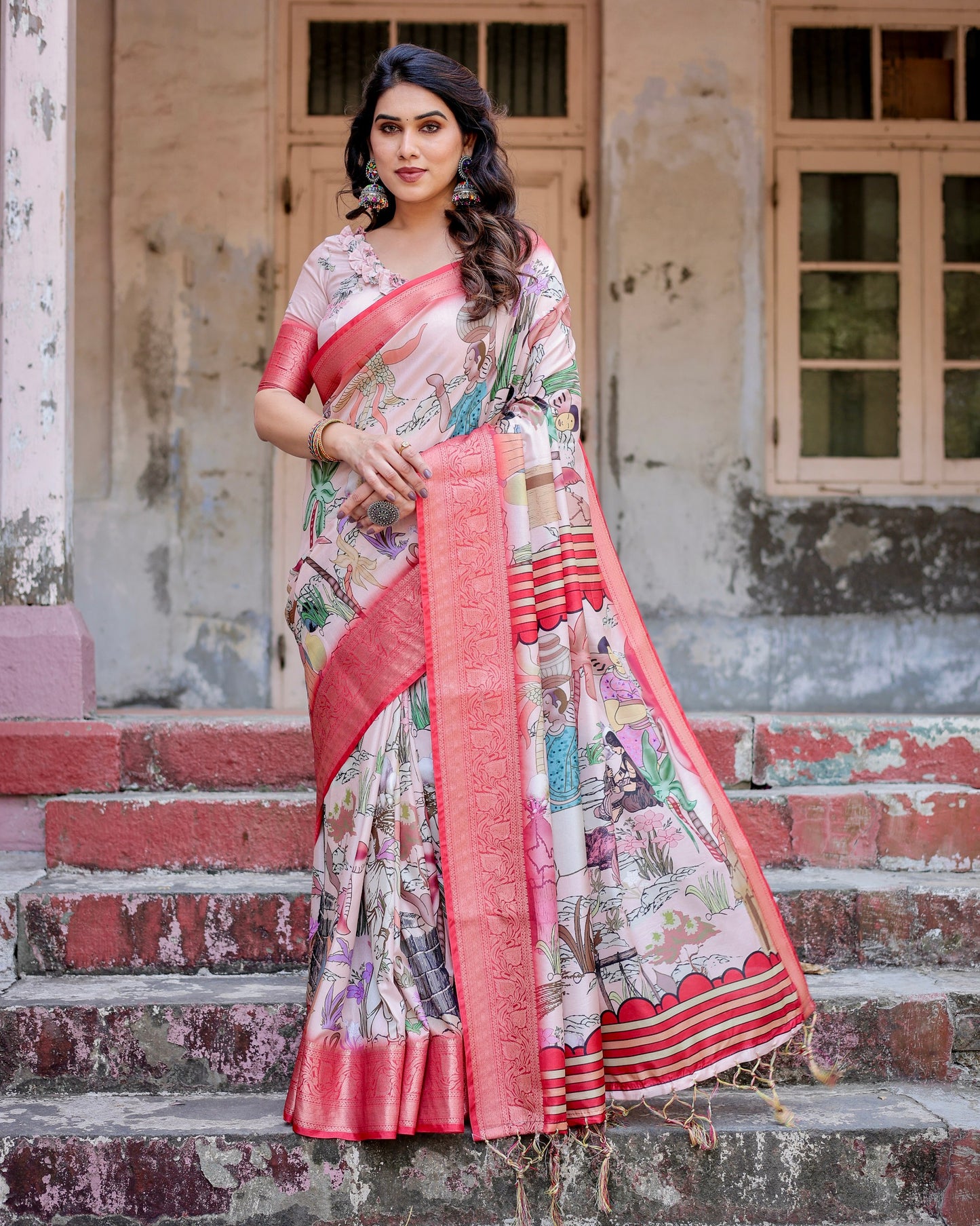 Indian Traditional Impressive Look Pure Silk Digital Printed Saree.