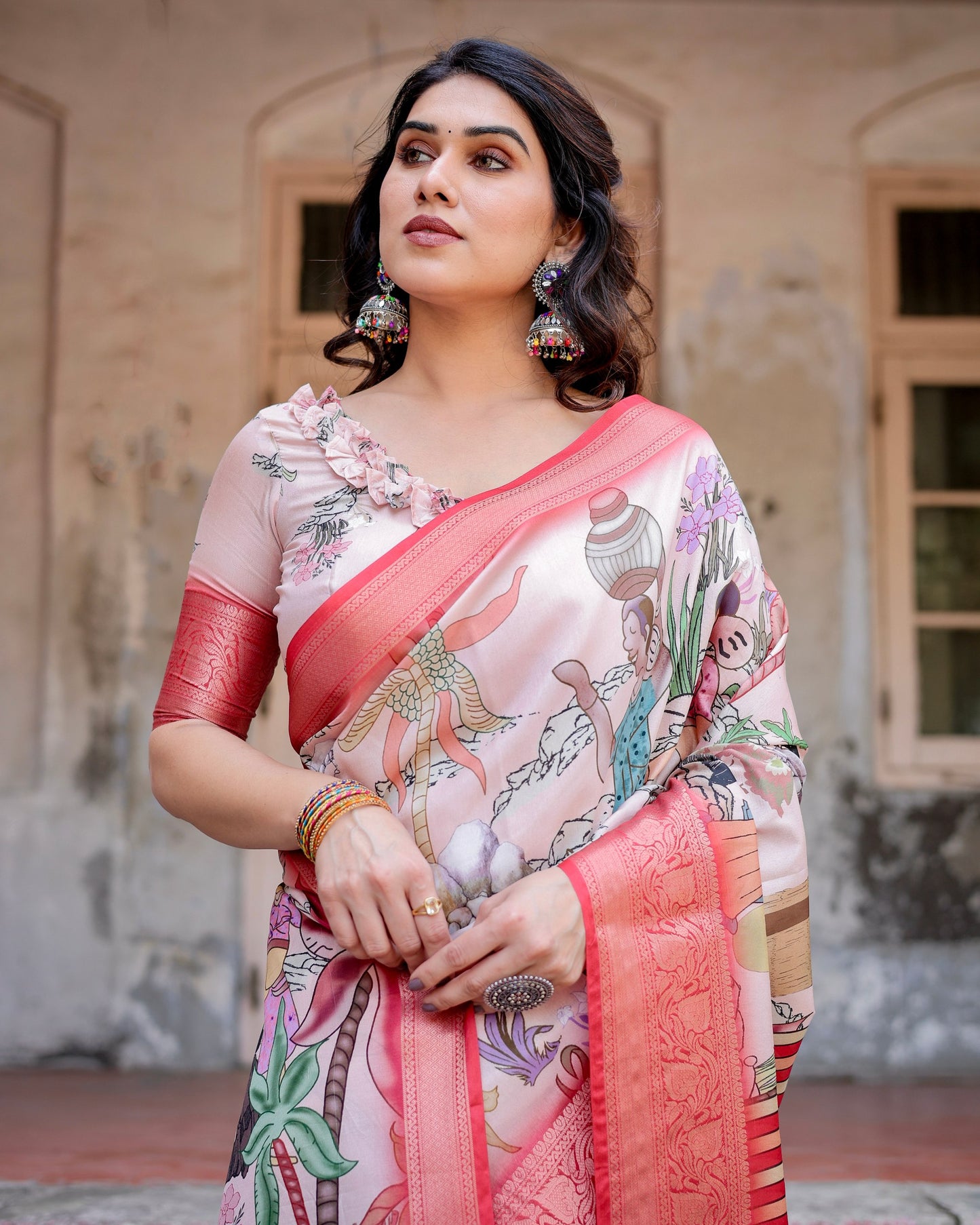 Indian Traditional Impressive Look Pure Silk Digital Printed Saree.