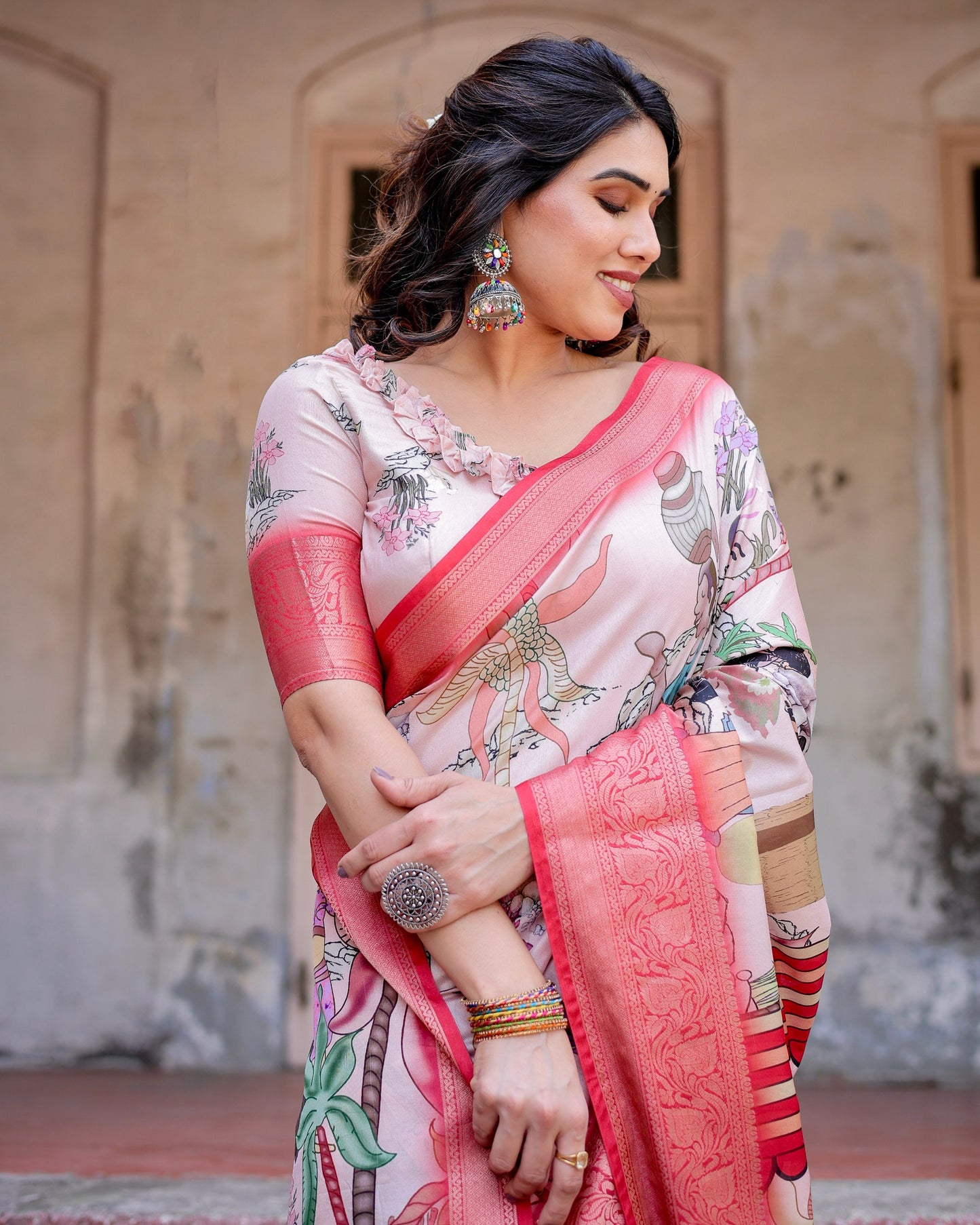 Indian Traditional Impressive Look Pure Silk Digital Printed Saree.
