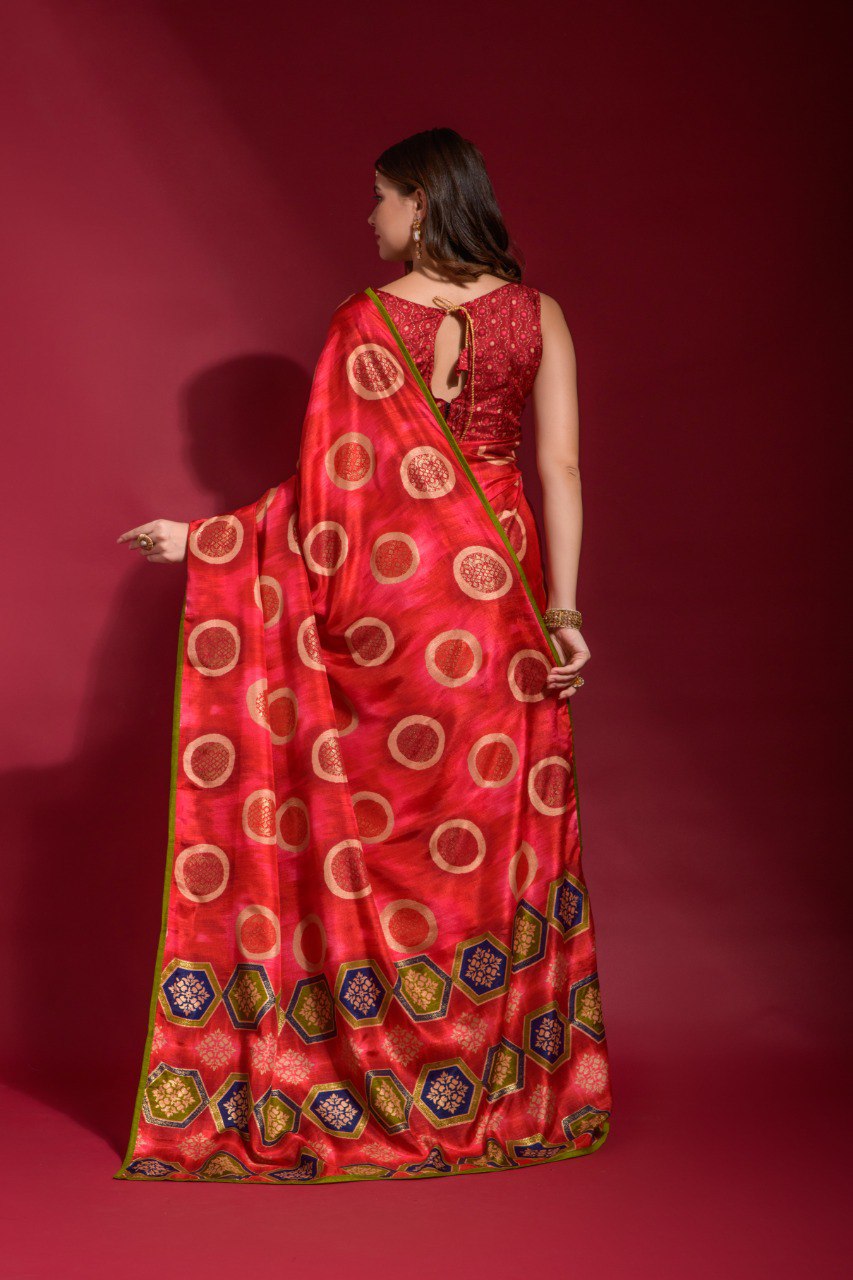 Party Wear Designer Bandhani Print Georgette Chiffon Saree.