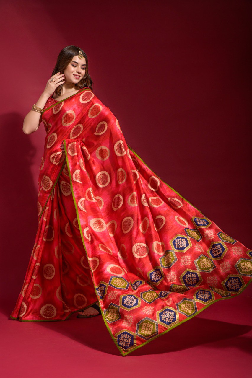 Party Wear Designer Bandhani Print Georgette Chiffon Saree.