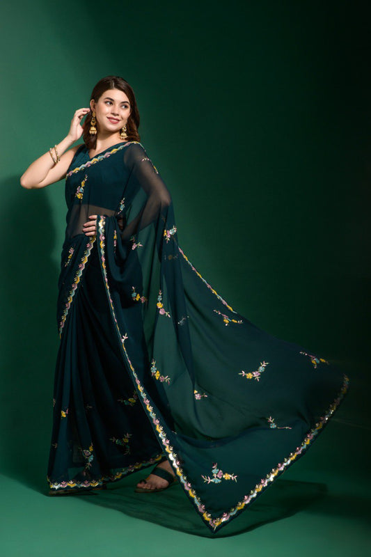 Impressive Look Party Wear Designer Heavy Georgette Saree.
