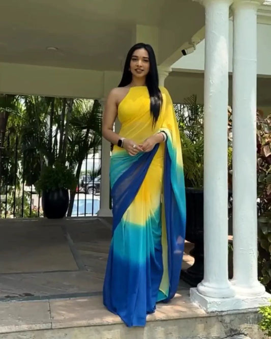 Impressive Most Beautiful Shaded 1 Min Ready To Wear Saree.