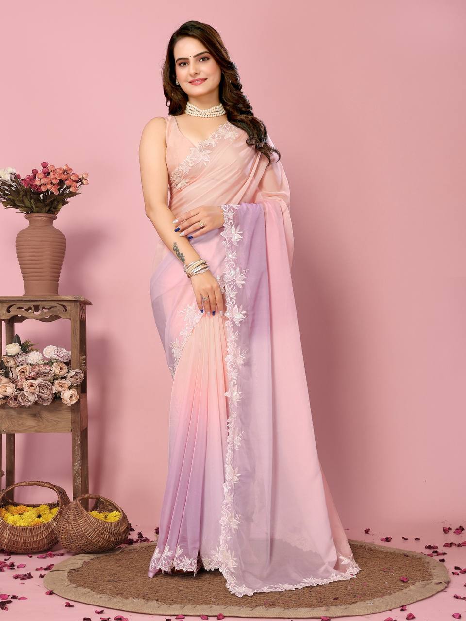 Party Wear Soft Premium Organza  Saree.