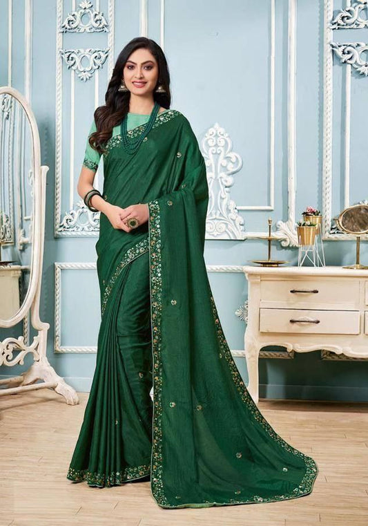New Designer Green Colour Vichitra Silk Saree.