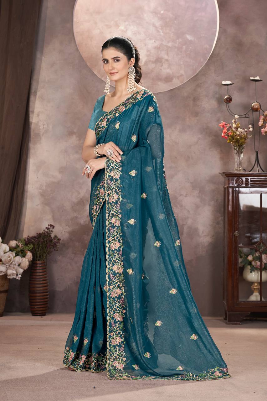 Latest Designer New Gold Crunchy Saree Collection.