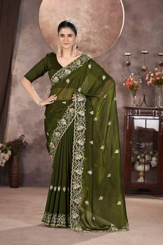 Party Wear Gold Crunchy Saree Collection.