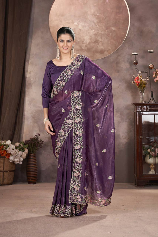 Beautiful Latest Trendy Gold Crunchy Saree Collection.