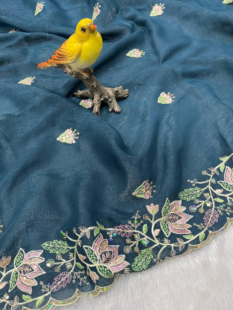 Latest Designer New Gold Crunchy Saree Collection.