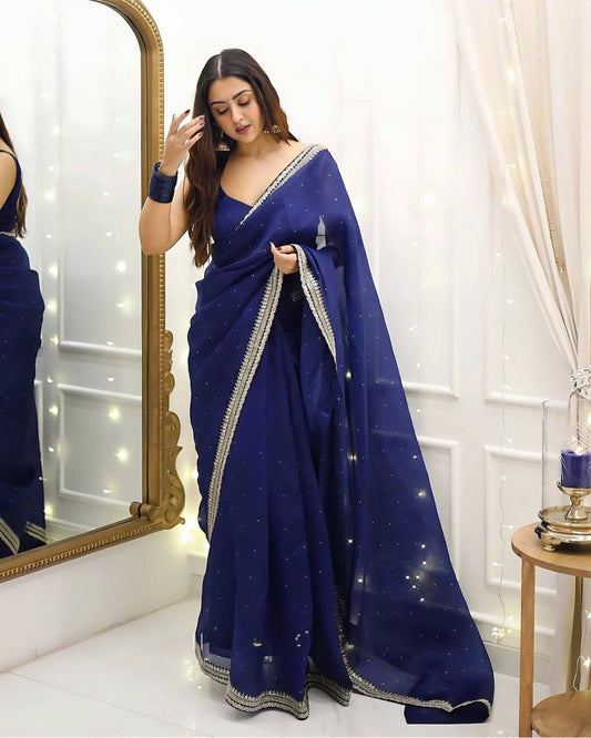 Most Trendy Designer Party Wear Blue Saree Collection.