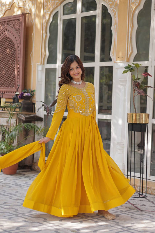Festival Season Special New Trendy Yellow Gown Collection.