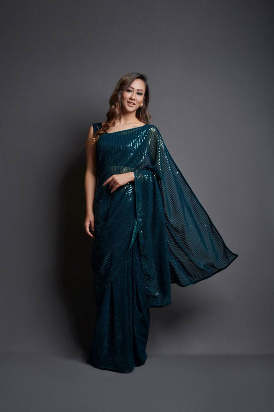 Most Beautiful Sequence Party Wear Saree Collection.