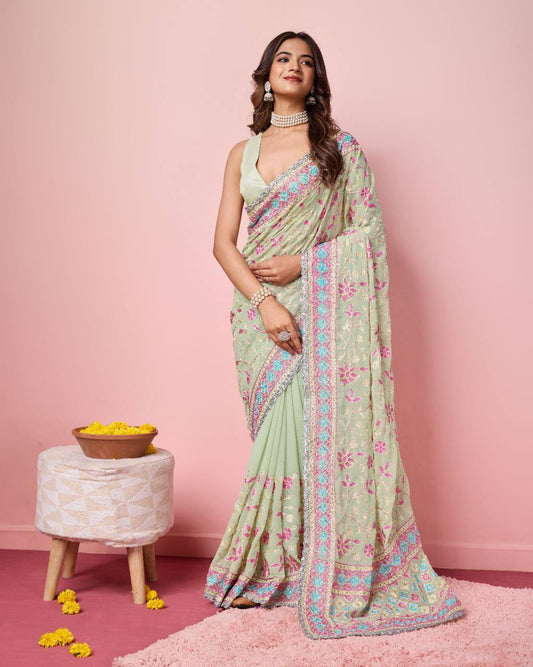 Pista Color Occasions Wear Special Georgette Saree Collection.