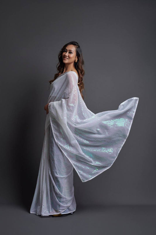 Occasions Wear Special Look Sequence Party Wear Saree Collection.