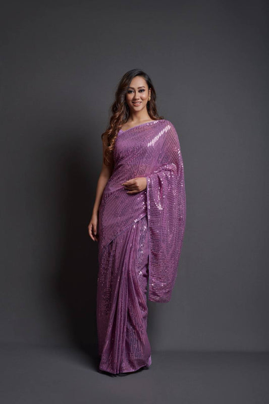 Impressive Look Sequence Party Wear Lavender Saree Collection.
