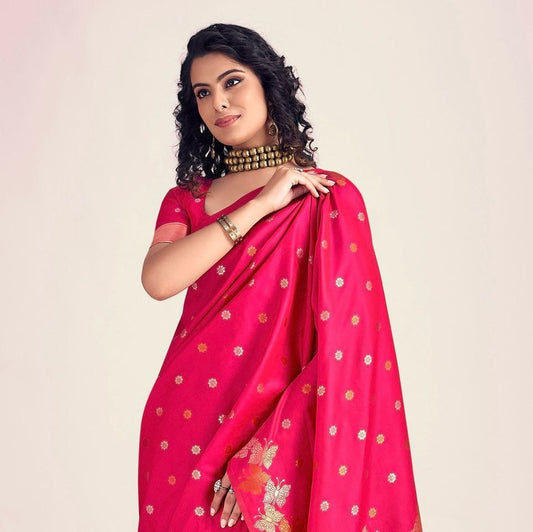Pretty Pink Colour Wedding Wear Special Designer Soft Lichi Silk Saree.