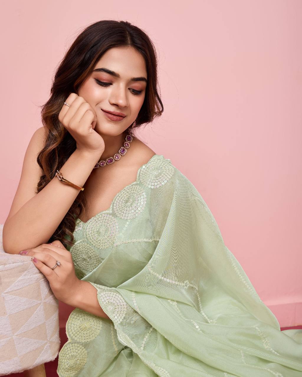 Beautiful Party Wear Tibby Silk Organza Saree.