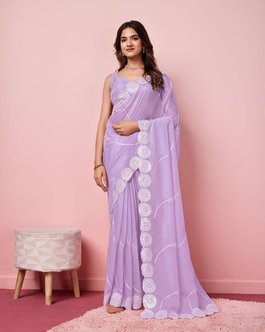 Lavender Color Casual Wear Special Tibby Organza Silk Saree.