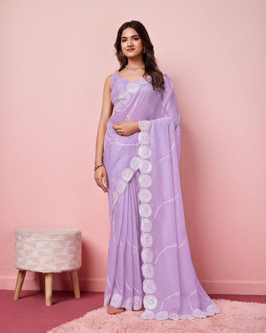 Lavender Color Casual Wear Special Tibby Organza Silk Saree.