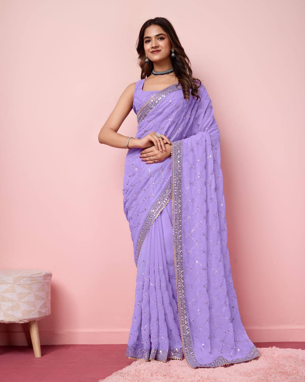 Amazing Look Lavender Color Casual Wear Special Georgette Saree.