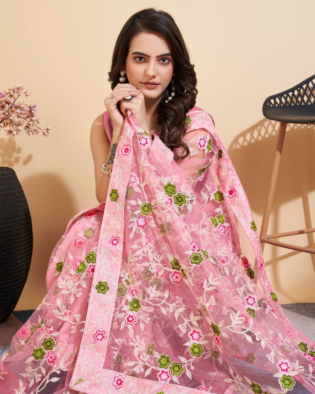 Impressive Look Premium Heavy Soft Net Pink Saree.