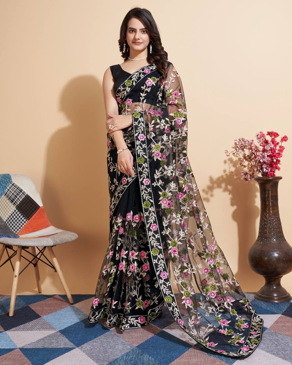 Party Wear & Functions Wear Special New Premium Heavy Soft Net Black Saree.