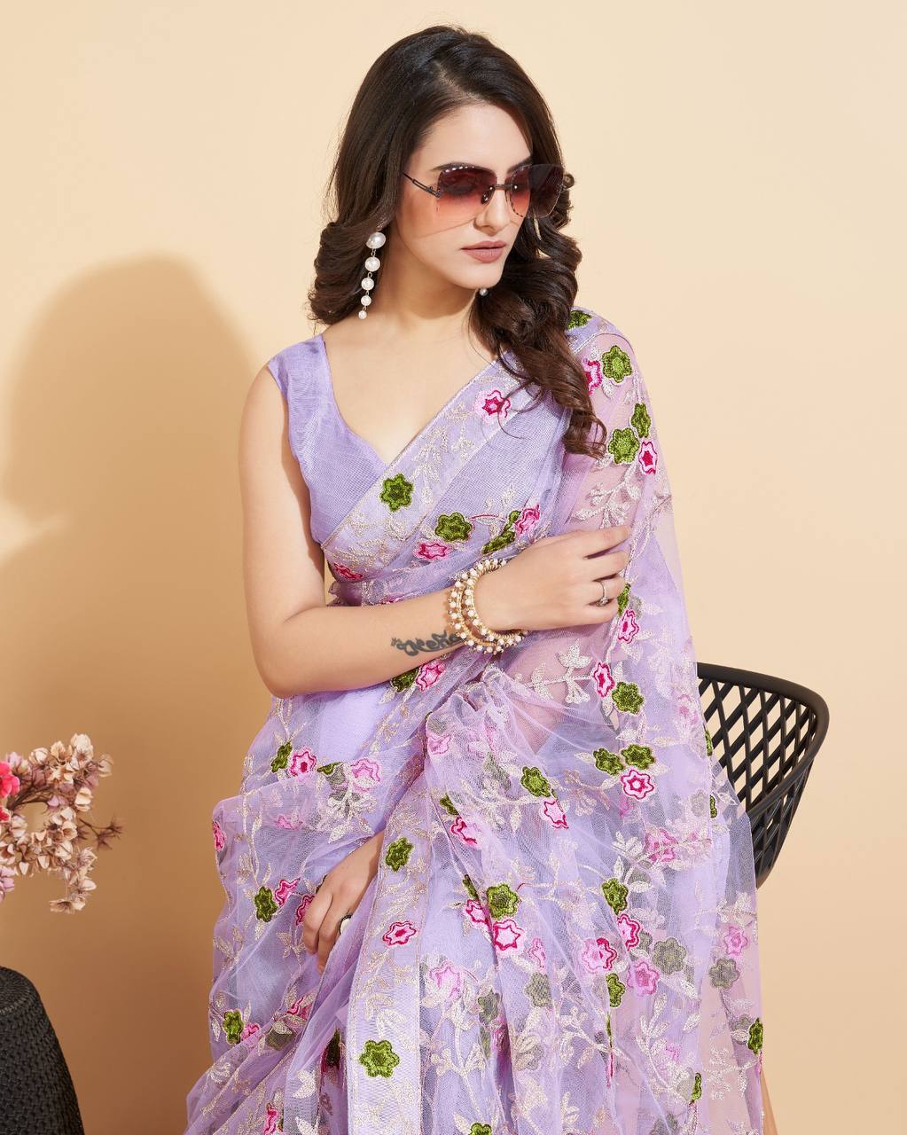 Superb New Premium Heavy Soft Net Lavender Saree.