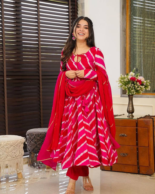 Presenting A New Tebby Silk Laheriya Print Gown With Duppata and Pent.