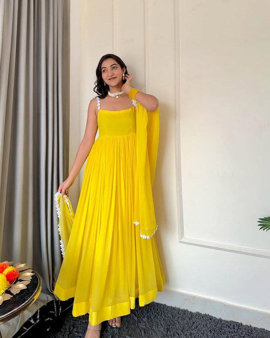 Pretty Haldi Ceremony Special Yellow Gown Collection.
