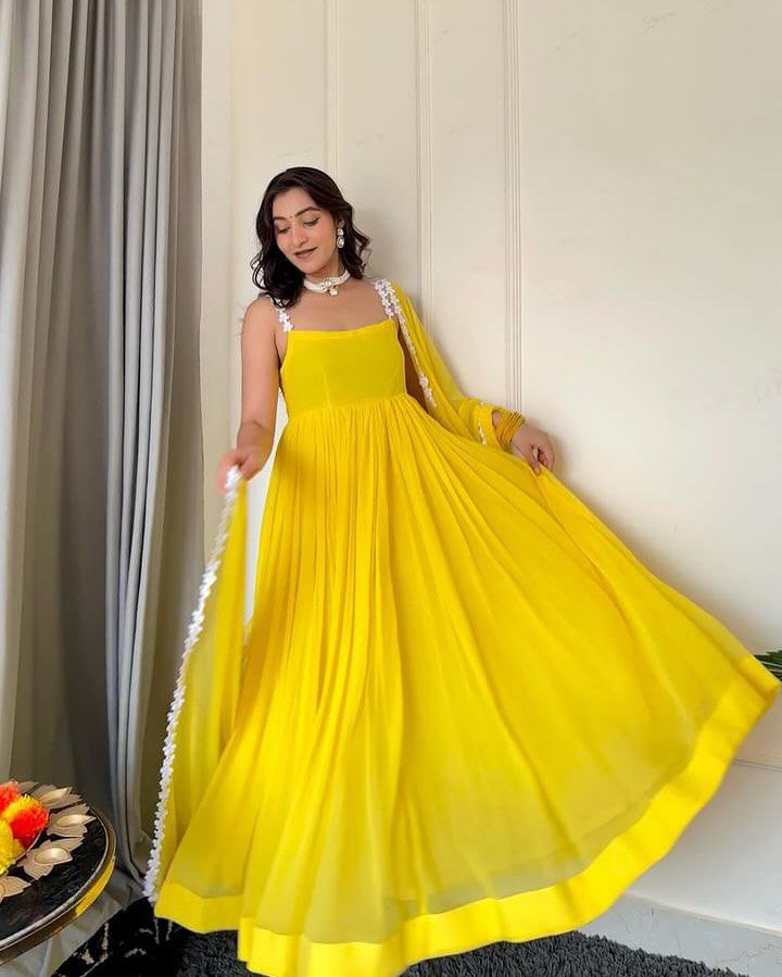 Pretty Haldi Ceremony Special Yellow Gown Collection.