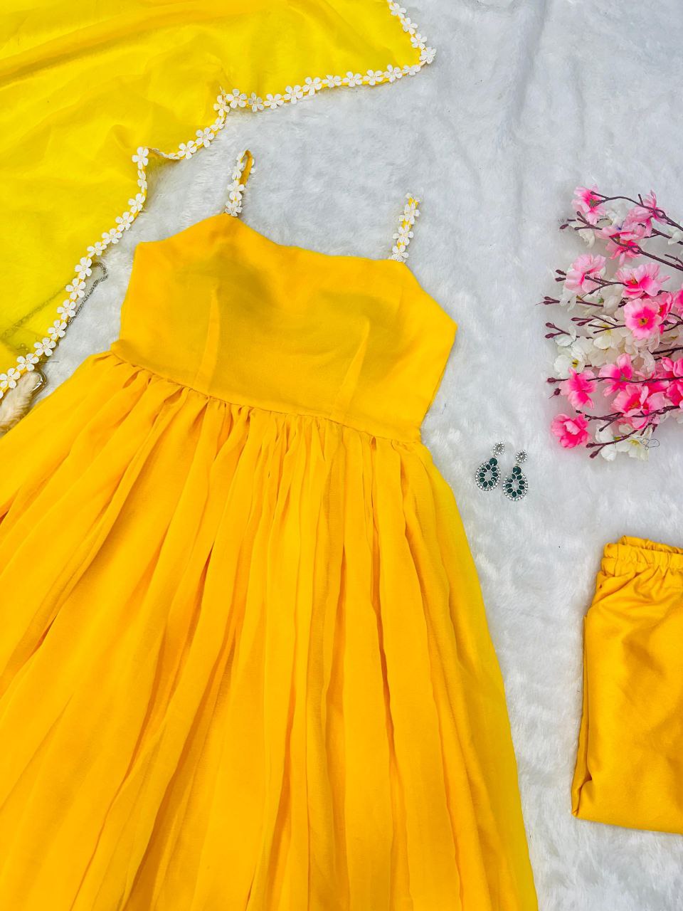 Pretty Haldi Ceremony Special Yellow Gown Collection.
