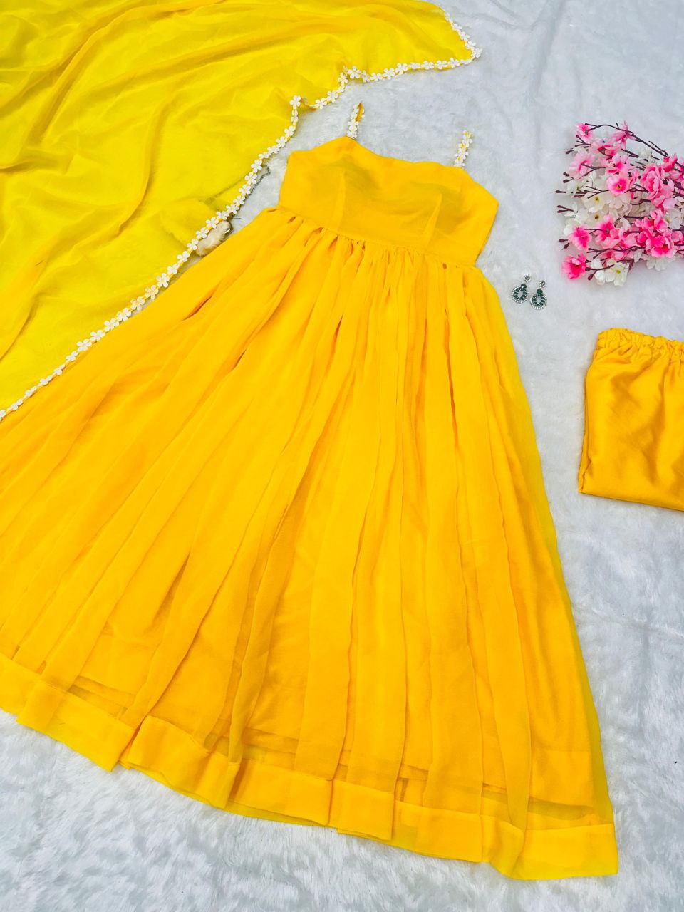 Pretty Haldi Ceremony Special Yellow Gown Collection.