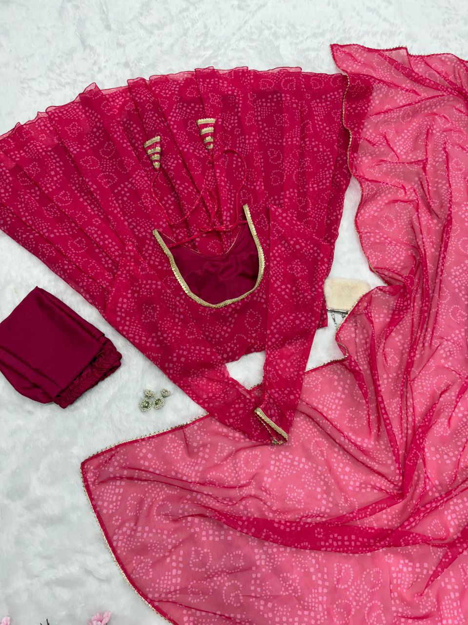 Latest Trending Pretty Pink Bandhni Anarkali Outfit.