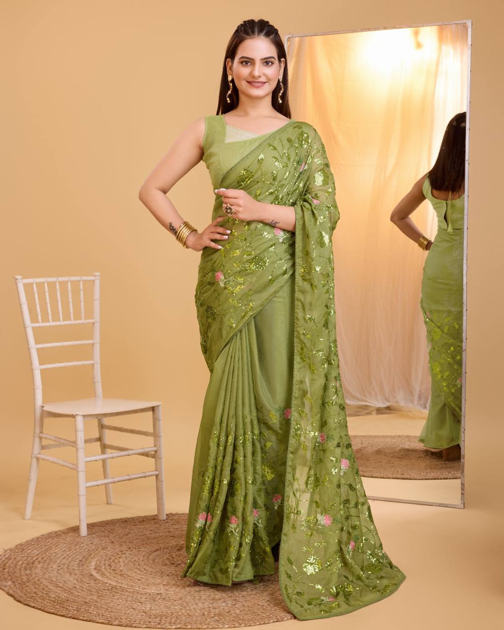 Excellenet Designer Premium Tibby Organza Silk Saree.
