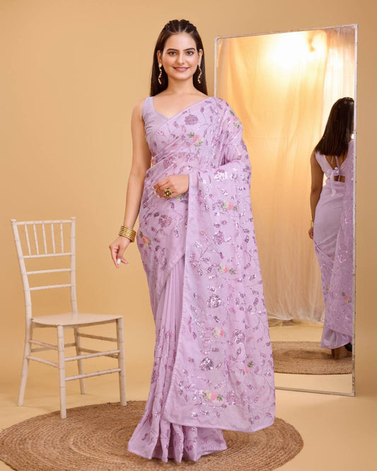 Premium Tibby Organza Silk Lavender Saree.