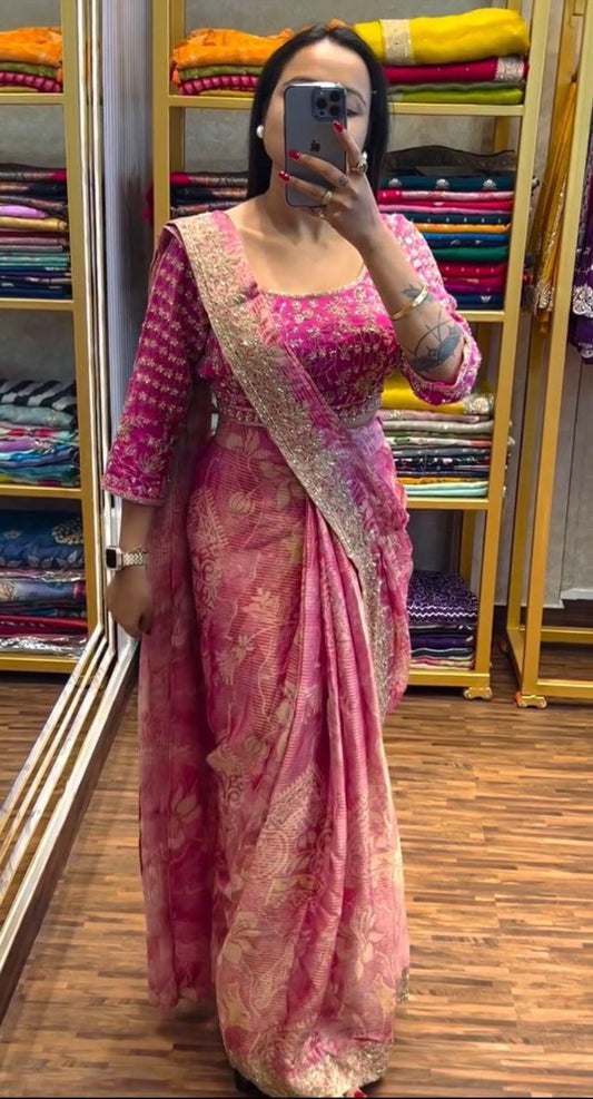 Pretty Designer Apple Organza Ready To Wear Saree Collection.
