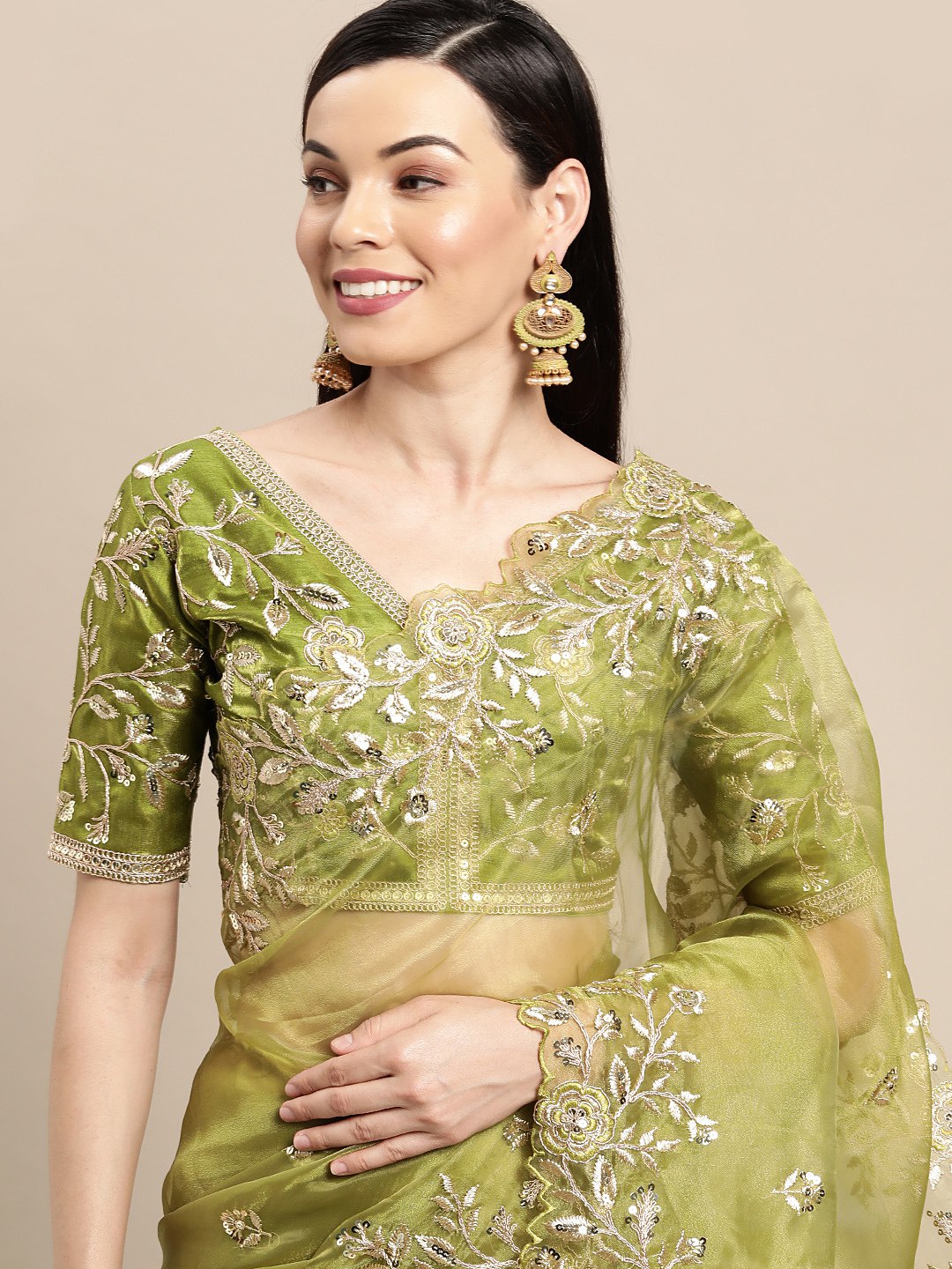 Mehndi Function Special New Designer Soft Organza Silk Saree Collection.