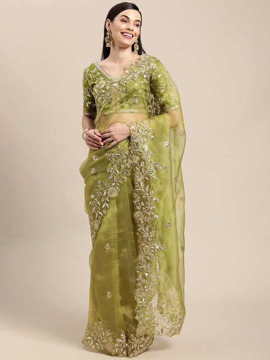 Mehndi Function Special New Designer Soft Organza Silk Saree Collection.