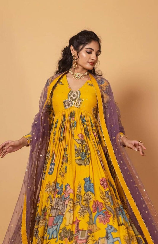 Latest Designer New Kalamkari Printed Gown Collection.