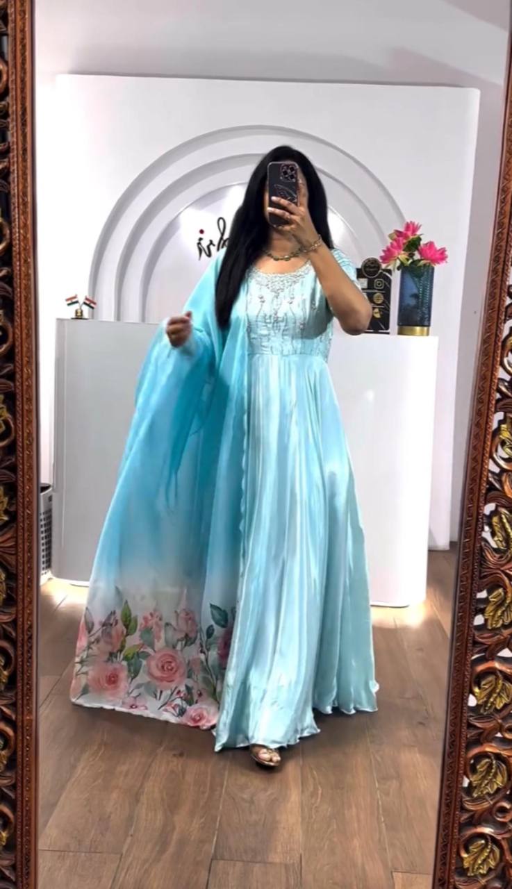 Sky Blue Latest Designer Gown Collection.